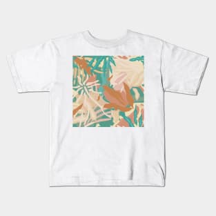 Abstract Tropical Plants / Turquoise and Pastels Kids T-Shirt